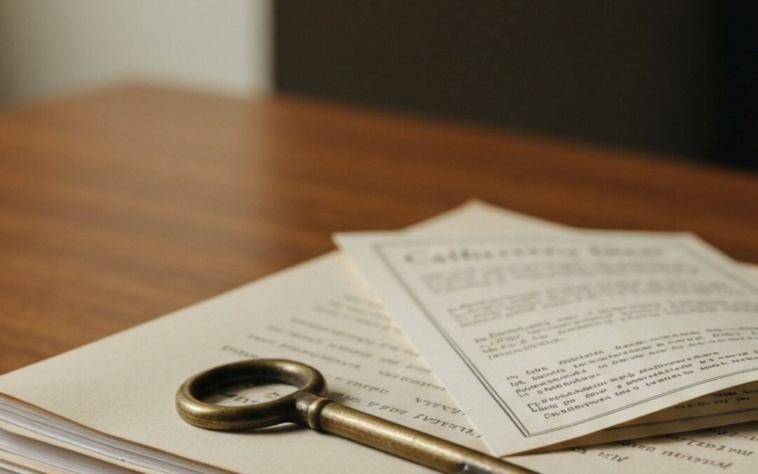 Estate documents and a house key, representing the executor's first steps with an inherited California property